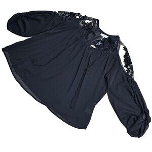 HAYDEN Los Angeles Boho Whimsygoth Flowy Romantic Black Top Peasant Size M/L